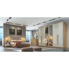 Guarda Roupa Casal Com Espelho 6 Portas 8 Gavetas - Livorno-Cumaru/Fendi - Móveis Novo Horizonte