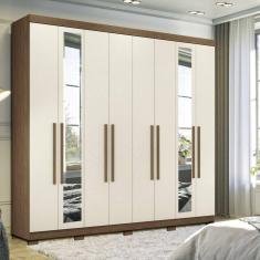 Guarda-roupa 8 Portas 4 Gavetas Master New com Espelho e Pés Jatobá/Areia