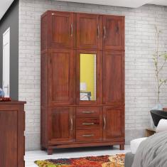 Guarda Roupa Solteiro com Espelho e Pés 8 Portas 3 Gavetas Paris Mogano