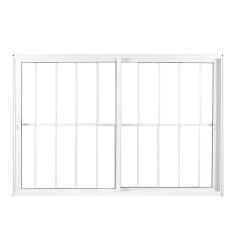 Janela de Alumínio de Correr 100x100cm 2 Folhas com Grade e Vidro Mini Boreal Linha Soft MGM Branco Branco