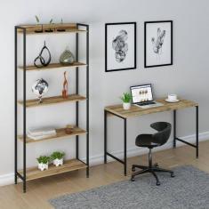 Conjunto Home Office Industrial 2 Peças Escrivaninha com Estante Active Yescasa Carvalho
