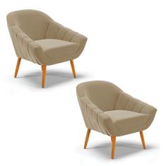 Kit 02 Poltronas Giovana Suede Pés Palito Castanho D`Rossi
