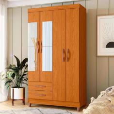 guarda-roupa solteiro com espelho Âmbar 4 pt 2 gv cinamomo