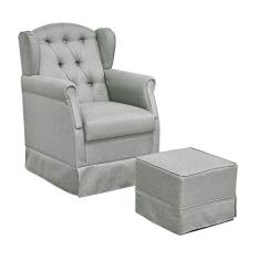 Poltrona de Amamentação com Balanço e Puff Lívia Linho Cinza Escuro - Mpozenato