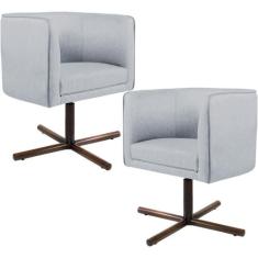 Kit 02 Poltronas Decorativas Giratória Base X Betina D02 Linho Cinza D