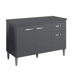 Balcão de Cozinha 3 Portas Gabriela 120 cm Cinza Fosco 1976 Com Tampo 