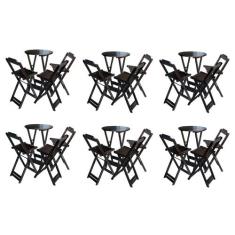 Kit 6 Jogos de Mesa Bistrô de Madeira Dobrável com 3 Banquetas - Tabac