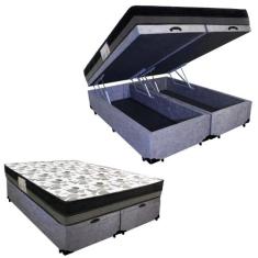 Cama Box Baú Casal Suede Bipartido + Colchão Ortobom ISO Dupla Face 13