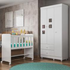 Quarto de Bebê 100% mdf com Mini Berço E Roupeiro Life 3 Portas