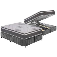 Cama Box Baú Queen: Colchão Espuma Polar D33 Pérola Premium Euro Pillow + Base CRC Suede Gray(158x198)