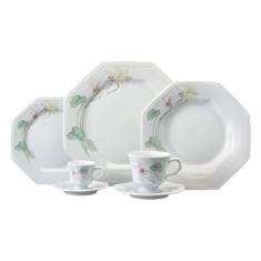 Serviço de Jantar Chá Café 42 peças em Porcelana. Modelo Octogonal Prisma. Decoração Encanto. Fabricado pela Schmidt.