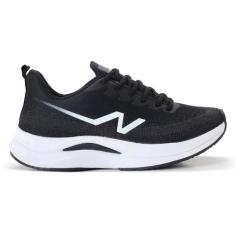 Tênis Feminino Nippos Academia Treino Caminhada Esportivo, Preto, Bran