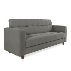 Sofá 03 Lugares Arezzo Suede Grafite Pés Chanfrado Tabaco - D'Rossi