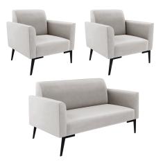 Sofá Namoradeira com 2 Poltronas Pés Villach Marisa Veludo Cinza D03 - D?Rossi