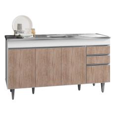 Balcão Com Pia Inox 150cm 4 Portas 2 Gavetas Branco/castanho