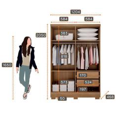 Guarda Roupa Quartzo 4 Portas 2 Gavetas Com 6 Pés Cumaru