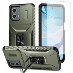 Wanyuexes Capa para Moto G 5G 2023/Motorola G 2023 5G Capa com protetor de tela de vidro temperado e capa deslizante para câmera, suporte giratório para carro, capa à prova de choque para Motorola