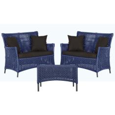 2 Sofá Área e Mesa Igapó Alumínio Pintura Preta Corda Náutica Estofado