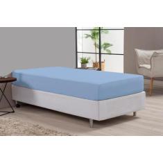 Lençol De Cama Solteiro Azul Percal 180 Fios Algodão - Beatriz Enxovai