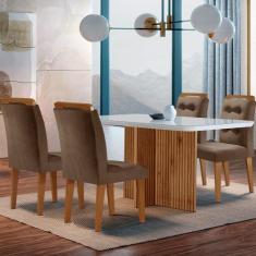 Sala de Jantar Mesa Olímpia 120CM MDF Vidro Canto Copo com 4 Cadeiras 