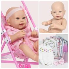 Boneca Reborn Silicone Menina Com Carrinho Envio Imediato - Cegonha Re