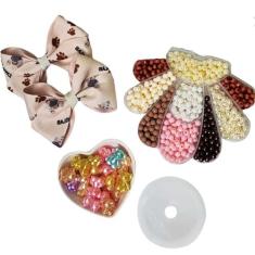 2 Laços Urso Presilha + Kit De Miçangas 725 Pérolas Infantil - Man Avi