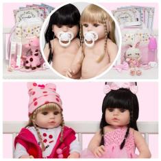 Boneca Reborn Grande Gêmeas Girafinha Coelhinha Kit Completo - Cegonha