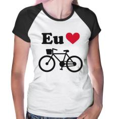 Baby Look Raglan Eu Amo Bicicleta - Foca na Moda, Branco, Preto, M
