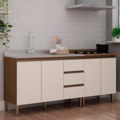 Cozinha Modulada 2 Balcões com Tampo de 70cm para Cooktop Ébano/Off White