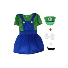Fantasia Feminina Infantil Super Mario Bros Mario / Luigi  - Caramuru 