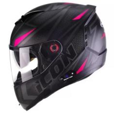 Capacete de Moto Fechado Peels Icon Fast Preto Fosco e Rosa Masculino 