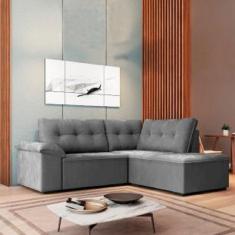 Sofá De Canto Retrátil 5 Lugares Tóquio Cinza Cinza