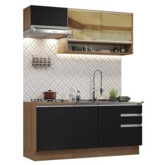 Cozinha Completa Madesa Glamy 180008 com Armário e Balcão (sem Tampo e Pia) - Rustic/preto