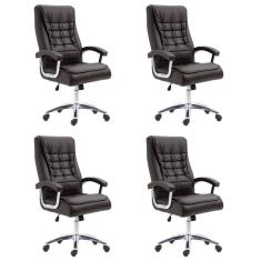 Kit 4 Cadeiras Big Mola Ensacada Escritório Pres Giratória em Couro com Nr17 Espresso Móveis Marrom