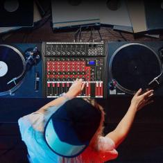 Mesa de Som 8 Canais Placa de Som Com Interface de Áudio Mixer Efeito 