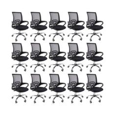 Kit 15 Cadeiras de Escritório Begonia Mesh Ergonômico Preto - Prioriza