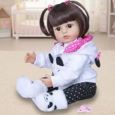 Boneca Reborn de Silicone Roupa Panda Marca New Happy