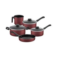 Jogo de Panelas Tramontina Antiaderente Caribe 5 Pç Vermelho