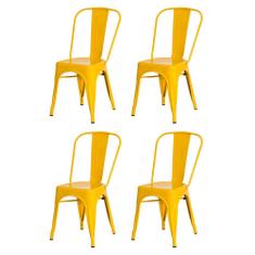 Kit 4 Cadeiras Tolix Iron Design Amarela Aço Industrial Sala Cozinha Jantar Bar