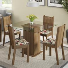 Conjunto Sala De Jantar Madesa Mesa Tampo Vidro 4 Cadeiras