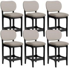 Kit 06 Banquetas Baixa Bar Cozinha E Sala De Jantar Fixa Betta L02 Preto Linho Bege - Lyam Decor