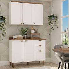 Cozinha Modulada 2 Peças com Balcão e Armário Aéreo e Tampo Provençal Branco/ébano