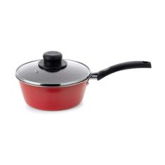 Multiflon Panela 16 Centímetros Aluminio Antiaderente Com Tampa de Vidro Linha Essencial Vermelho Resistente Durável e Saudável