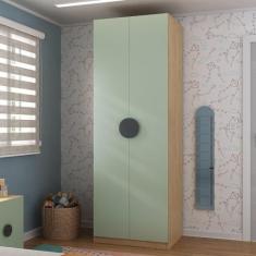 Guarda Roupa Infantil Modulado 2 Portas com Nichos e Cabideiro Joy Kids Cabecasa Madeiramadeira Verde/avena
