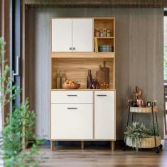 Armário Para Cozinha Pequena 4 Portas 1 Gaveta 90 cm Freijó Off White Cristal Erva Doce Nicioli