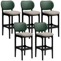 Kit 5 Banquetas Alta Betta Preto Facto Verde Linho Bege