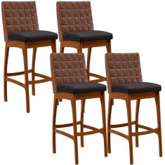 Kit 04 Banquetas Altas Cozinha Sala Jantar Fixa Mila B04 Couríssimo Marrom Linho Chumbo - Lyam Decor
