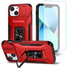 Wanyuexes Capa para iPhone 12 Mini, capa para iPhone 13 Mini com protetor de tela de vidro temperado e capa de câmera deslizante, suporte giratório para carro, capa à prova de choque para iPhone 12