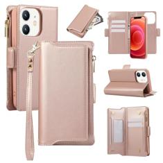 Capa carteira para iPhone 11, bolso com zíper magnético [destacável] capa de couro flip com 6 compartimentos para cartão e 1 compartimento para dinheiro, [bloqueio RFID] capa com alça de pulso e