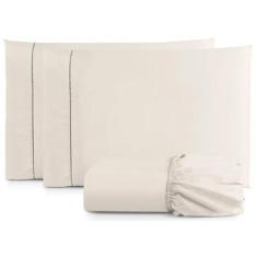 Jogo De Lençol Cama Box Casal 3 Peças Percal 400 Fios Palha - Casa Hom